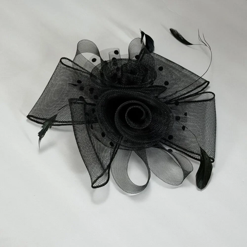 Vintage Black Fascinator Hair Clip Bow Feather‎